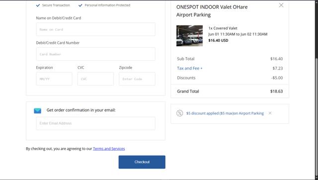 Find Parking checkout page showing Find Parking promo code box | Screenshot taken by SimplyCodes community member on May 31, 2025
