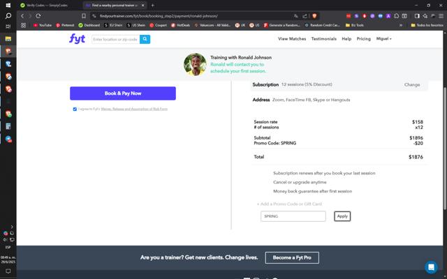 Find Your Trainer checkout page showing Find Your Trainer promo code box | Screenshot taken by SimplyCodes community member on Jun 29, 2025