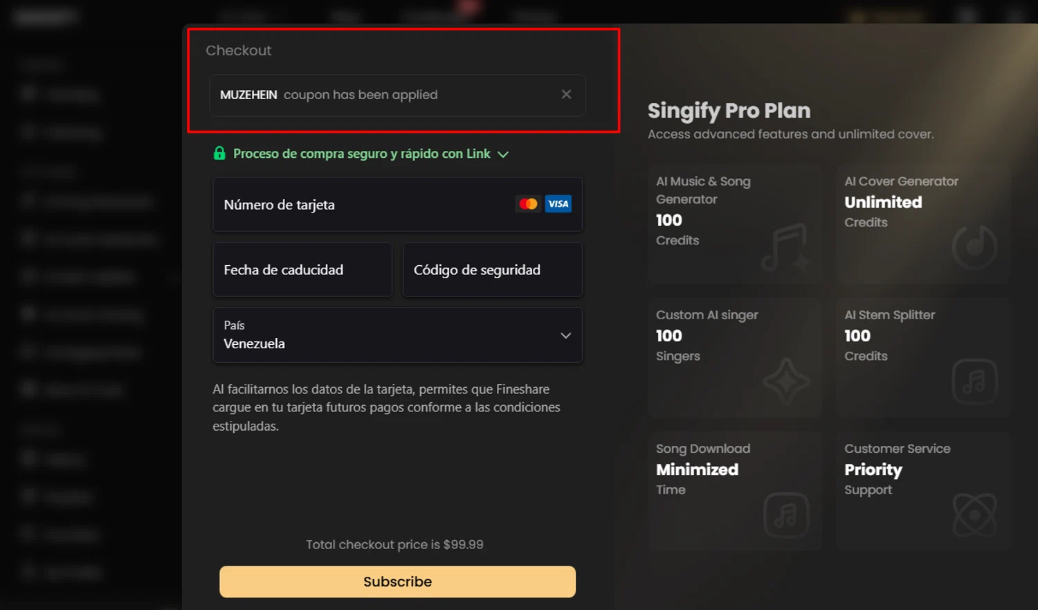 FineShare promo code screenshot showing code MUZEHEIN applied at FineShare checkout page. Uploaded by SimplyCodes community member PaulSkenes on May 15, 2026