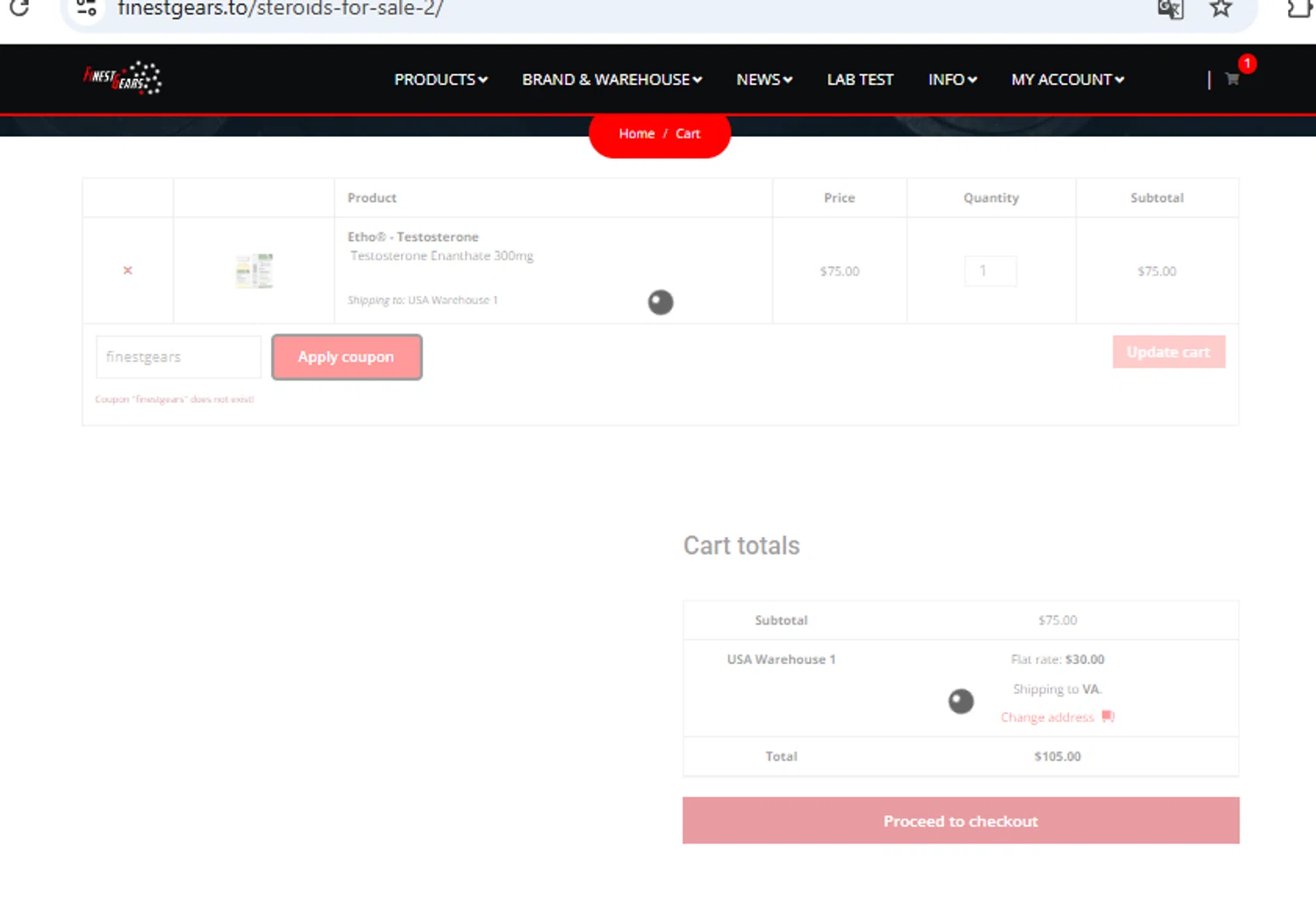 Finest Gears coupon code screenshot showing code finestgears applied at Finest Gears checkout page. Uploaded by SimplyCodes community member PennyOwl2559 on Mar 10, 2025