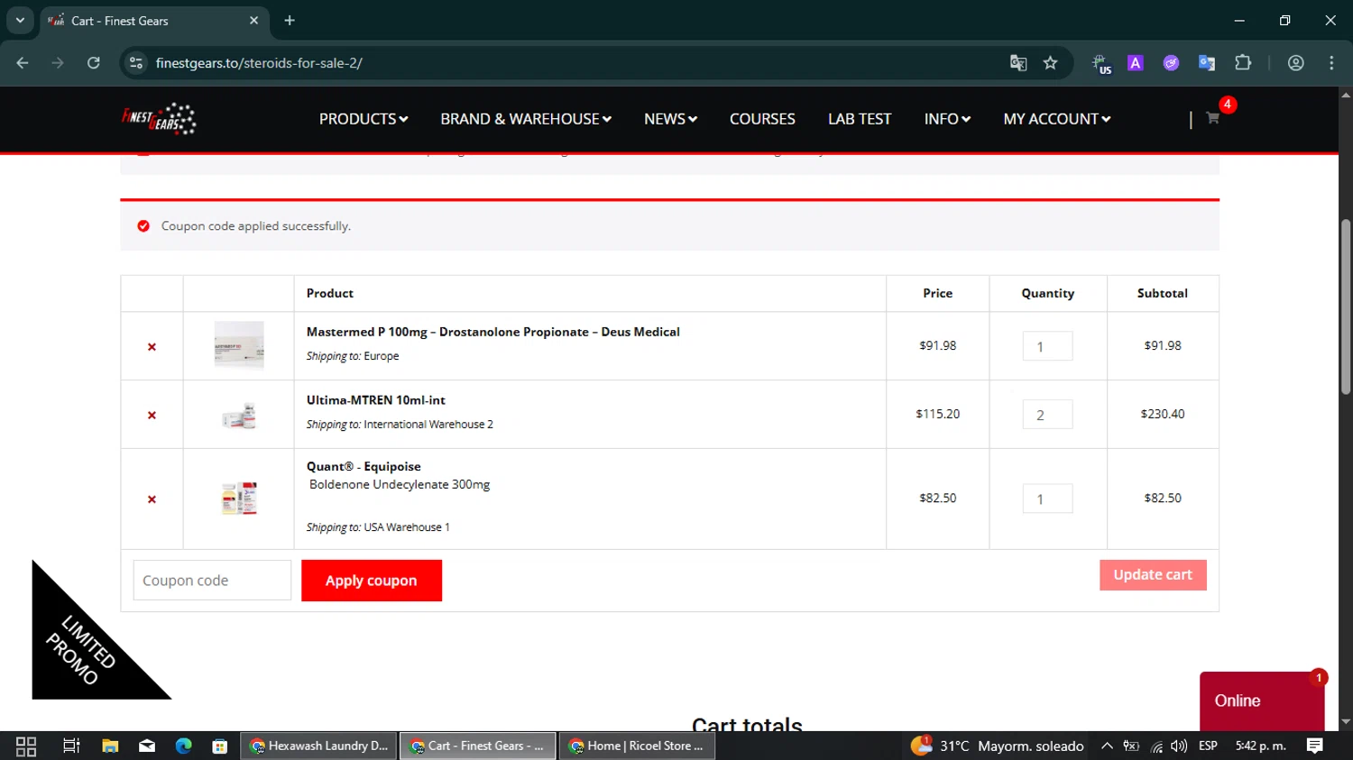 Finest Gears checkout page showing Finest Gears coupon code box | Screenshot taken by SimplyCodes community member on Oct 9, 2025