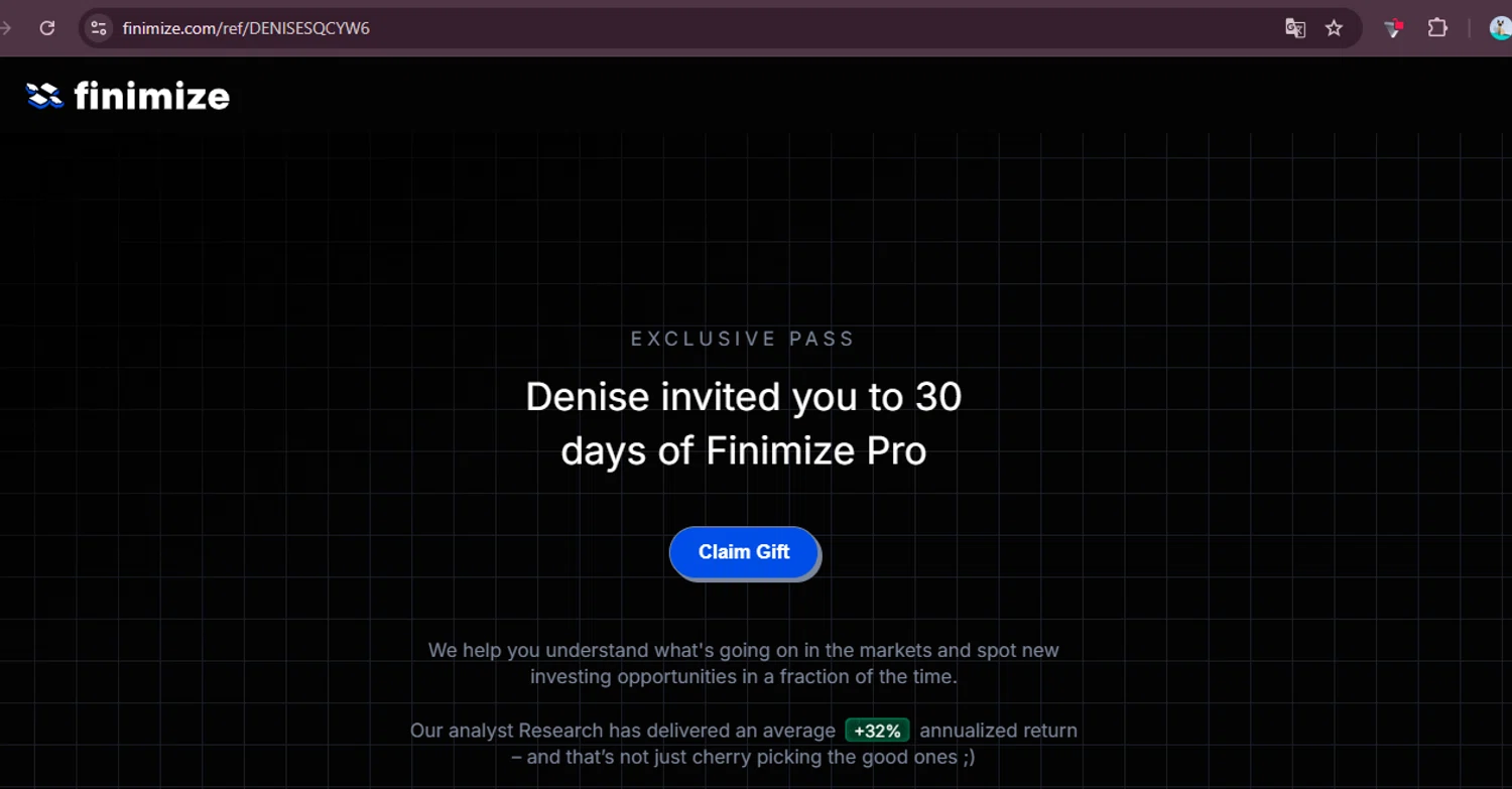 Finimize promo code screenshot showing code DENISESQCYW6 applied at Finimize checkout page. Uploaded by SimplyCodes community member elgatobravo on Aug 12, 2025
