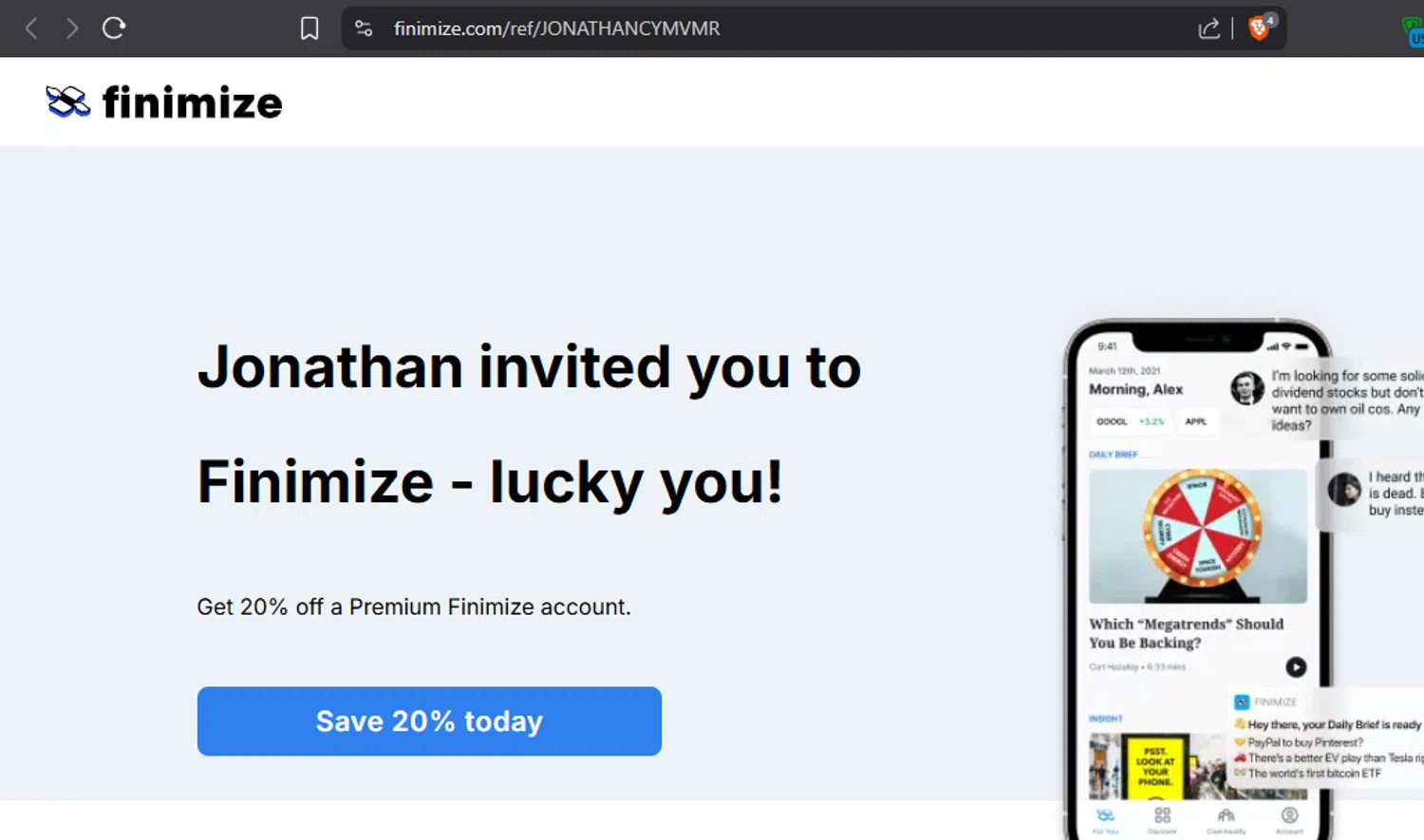 Finimize checkout page showing Finimize promo code box | Screenshot taken by SimplyCodes community member on Apr 27, 2025
