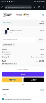 Welcome25 coupon verification screenshot