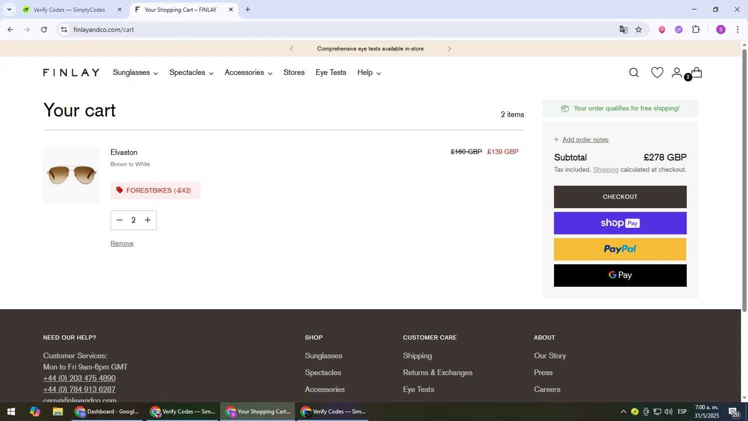 Finlay discount code screenshot showing code FORESTBIKES applied at Finlay checkout page. Uploaded by SimplyCodes community member Son_Goku on May 31, 2025