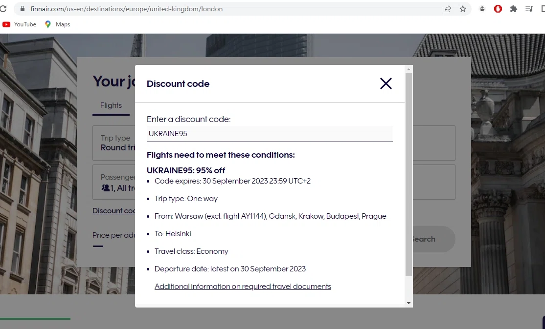 Finnair checkout page showing Finnair discount code box | Screenshot taken by SimplyCodes community member on Jun 7, 2023