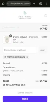 PRETTYORGANICGIRL coupon verification screenshot