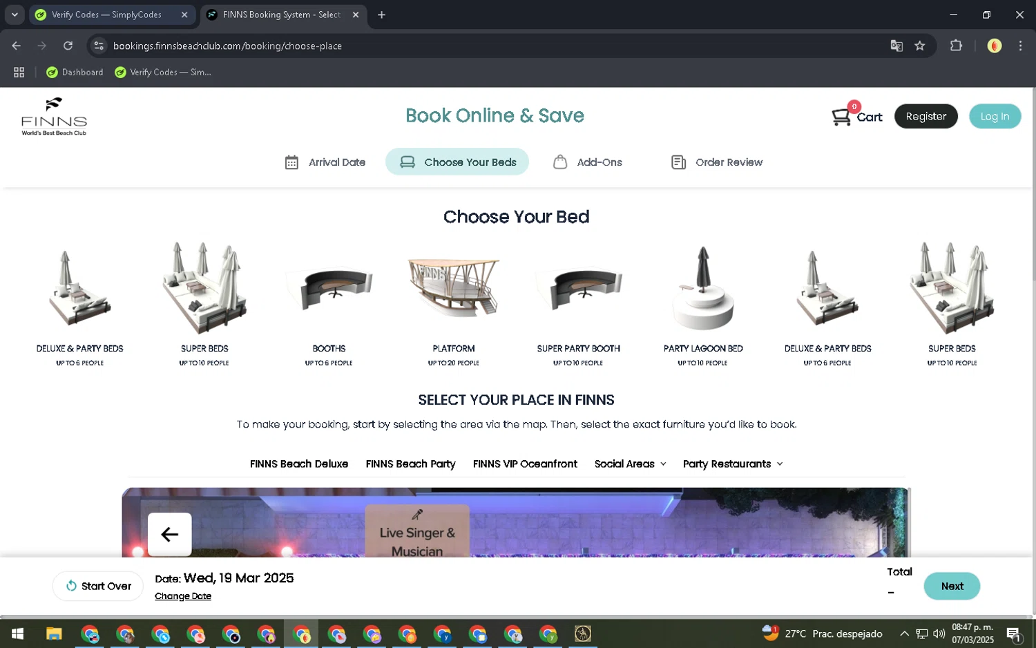Finns Bali promo code screenshot showing code BLACKOUT applied at Finns Bali checkout page. Uploaded by SimplyCodes community member NobleCurator2111 on Mar 8, 2025