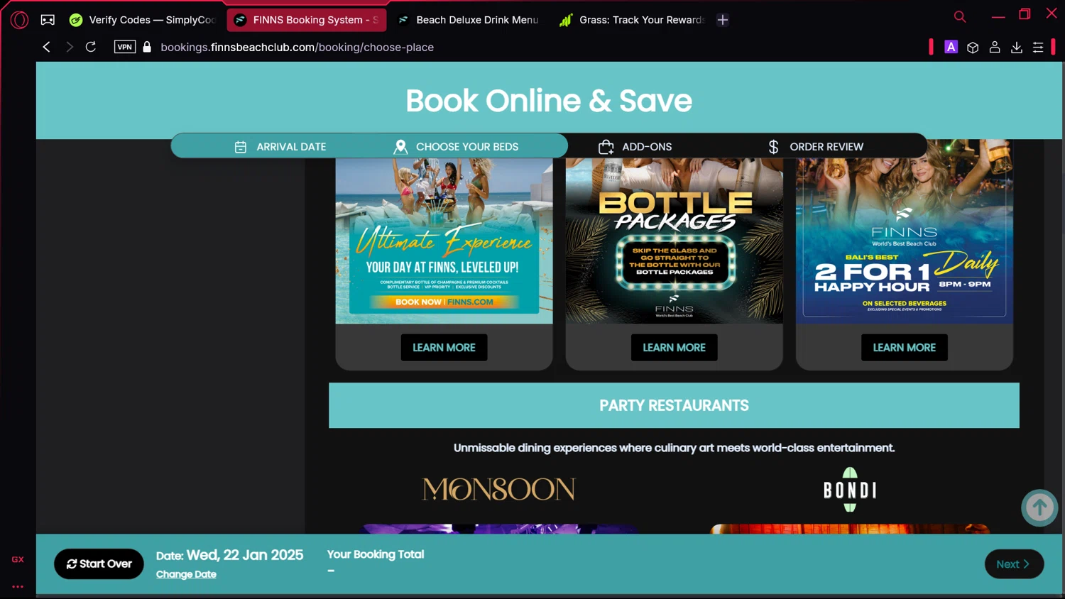 Finns Bali checkout page showing Finns Bali promo code box | Screenshot taken by SimplyCodes community member on Jan 22, 2025