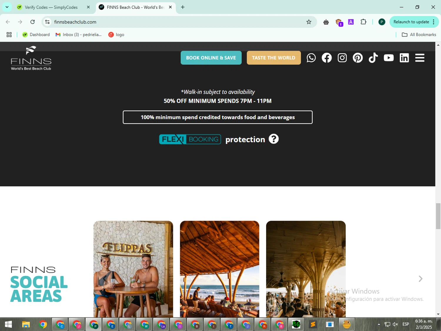 Finns Bali promo code screenshot showing code febflash applied at Finns Bali checkout page. Uploaded by SimplyCodes community member PrimeExpert4447 on Mar 2, 2025