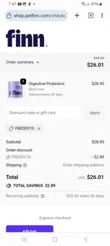 freddy10 coupon verification screenshot