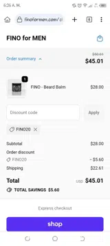 fino20 coupon verification screenshot