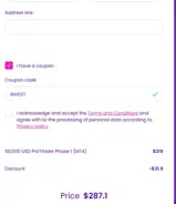INVEST coupon verification screenshot