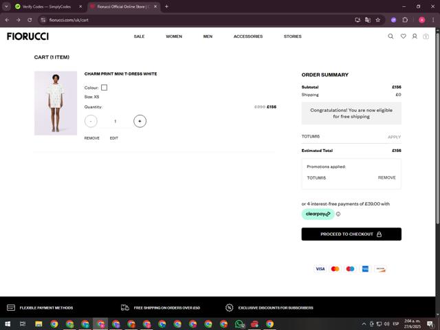 Fiorucci checkout page showing Fiorucci promo code box | Screenshot taken by SimplyCodes community member on Jun 27, 2025