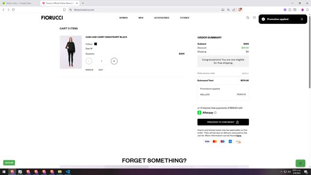 Fiorucci checkout page showing Fiorucci promo code box | Screenshot taken by SimplyCodes community member on Sep 5, 2025