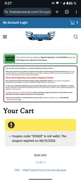 Firebird Central coupon verification screenshot