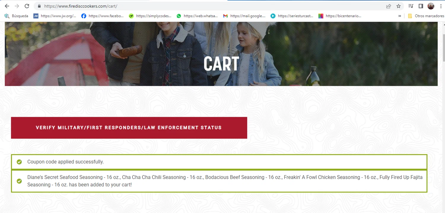 FIREDISC Cookers checkout page showing FIREDISC Cookers promo code box | Screenshot taken by SimplyCodes community member on Jun 8, 2025