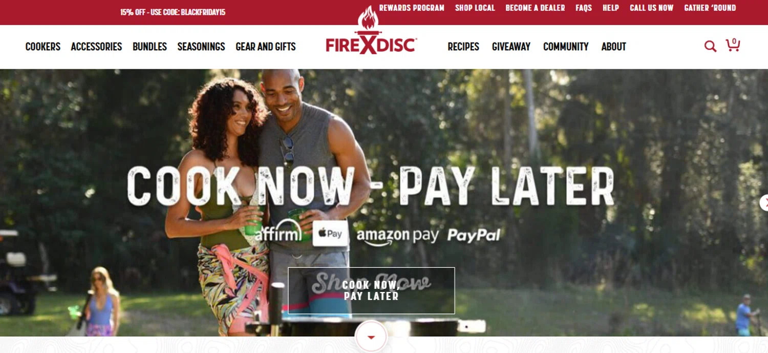 FIREDISC Cookers promo code screenshot showing code BLACKFRIDAY15 applied at FIREDISC Cookers checkout page. Uploaded by SimplyCodes community member aumentadax10 on Nov 22, 2025