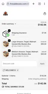 Fire Sale Boxes coupon verification screenshot