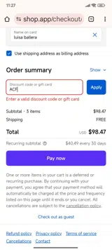 ACF coupon verification screenshot