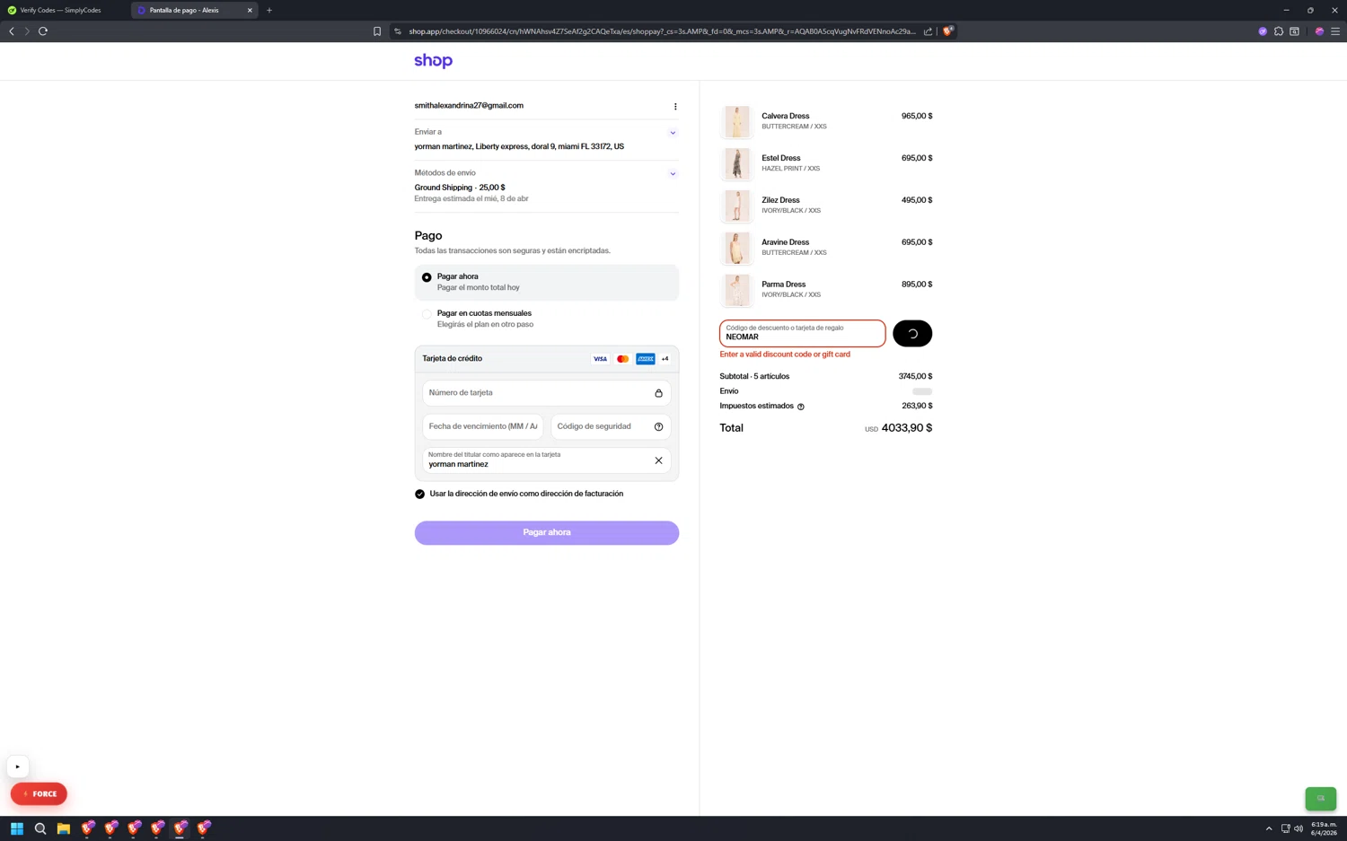 Fireside promo code screenshot showing code NEOMAR applied at Fireside checkout page. Uploaded by SimplyCodes community member INSOLATION on Apr 6, 2026