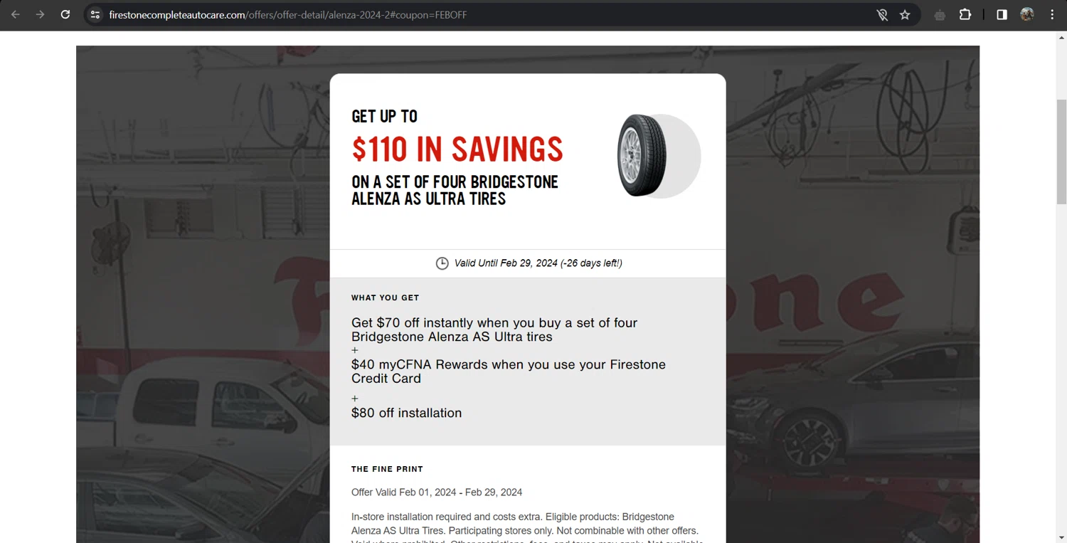where to use Firestone Complete Auto Care promo code box