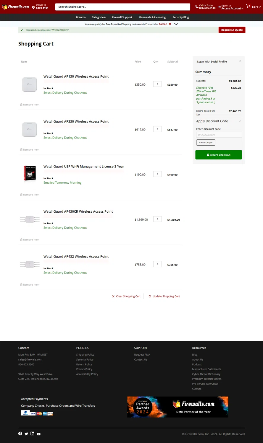Firewalls.com checkout page showing Firewalls.com promo code box | Screenshot taken by SimplyCodes community member on Jun 4, 2024