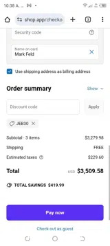 JEB30 coupon verification screenshot