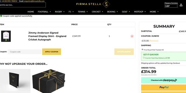 Firma Stella checkout page showing Firma Stella discount code box | Screenshot taken by SimplyCodes community member on Aug 27, 2024