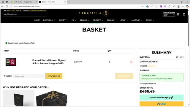 Firma Stella checkout page showing Firma Stella discount code box | Screenshot taken by SimplyCodes community member on May 26, 2025