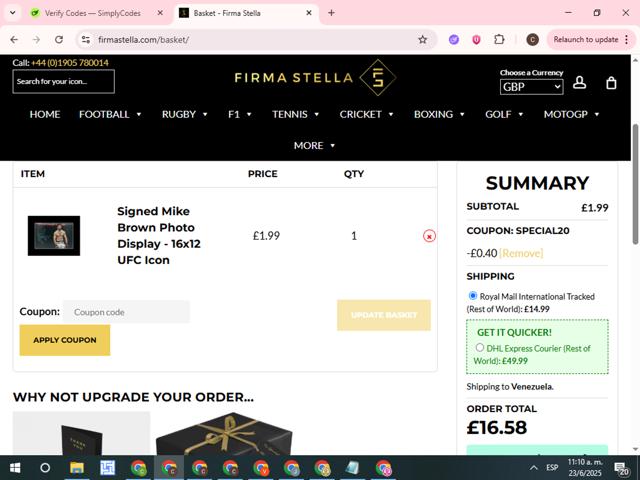 Firma Stella checkout page showing Firma Stella discount code box | Screenshot taken by SimplyCodes community member on Jun 23, 2025