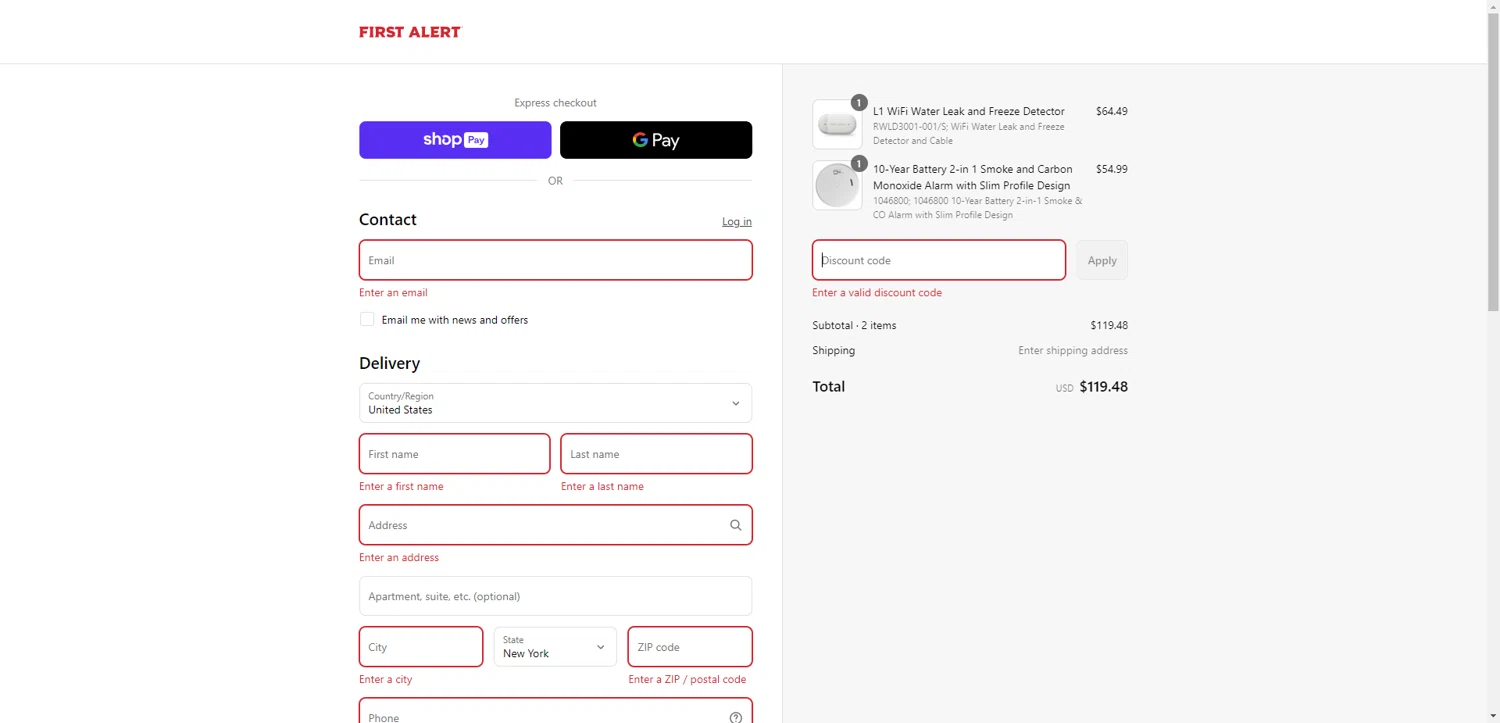 First Alert promo code screenshot showing code cart60067 applied at First Alert checkout page. Uploaded by SimplyCodes community member CashSentinel5495 on Jul 10, 2025