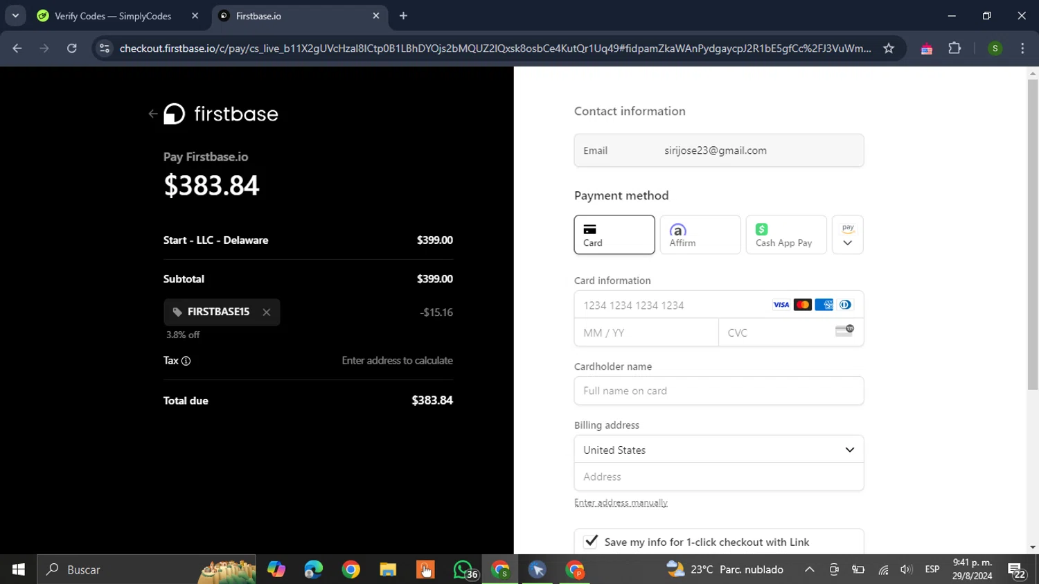 where to use Firstbase promo code box
