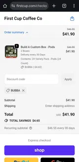 BUBBA coupon verification screenshot
