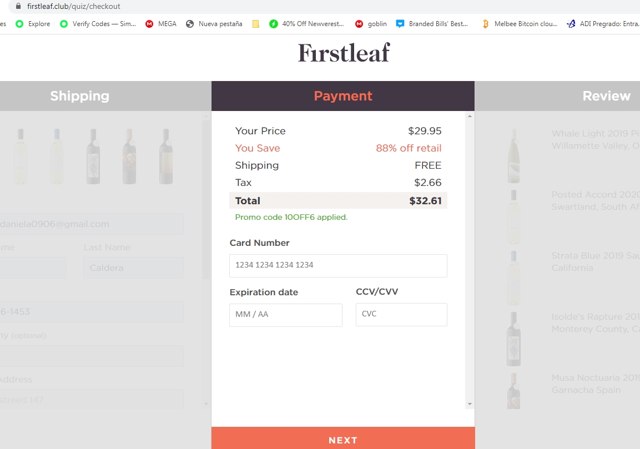 Firstleaf checkout page showing Firstleaf promo code box | Screenshot taken by SimplyCodes community member on Mar 19, 2021