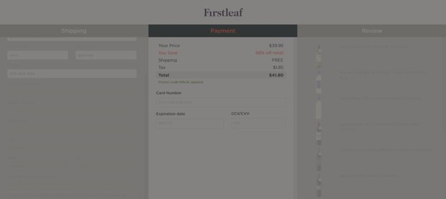 Firstleaf checkout page showing Firstleaf promo code box | Screenshot taken by SimplyCodes community member on Dec 17, 2020