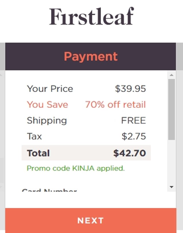 Firstleaf checkout page showing Firstleaf promo code box | Screenshot taken by SimplyCodes community member on Jan 16, 2021