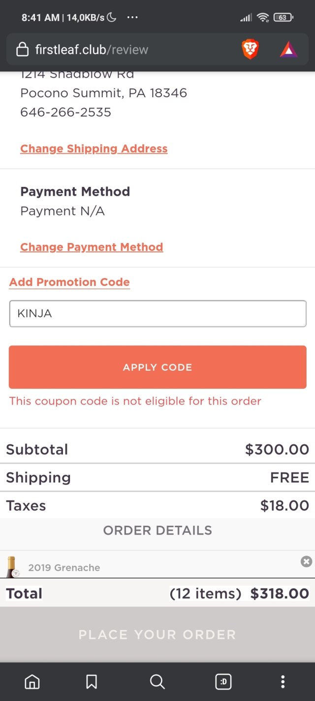 Firstleaf checkout page showing Firstleaf promo code box | Screenshot taken by SimplyCodes community member on Apr 19, 2021