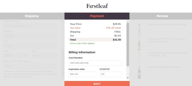 Firstleaf checkout page showing Firstleaf promo code box | Screenshot taken by SimplyCodes community member on May 2, 2021