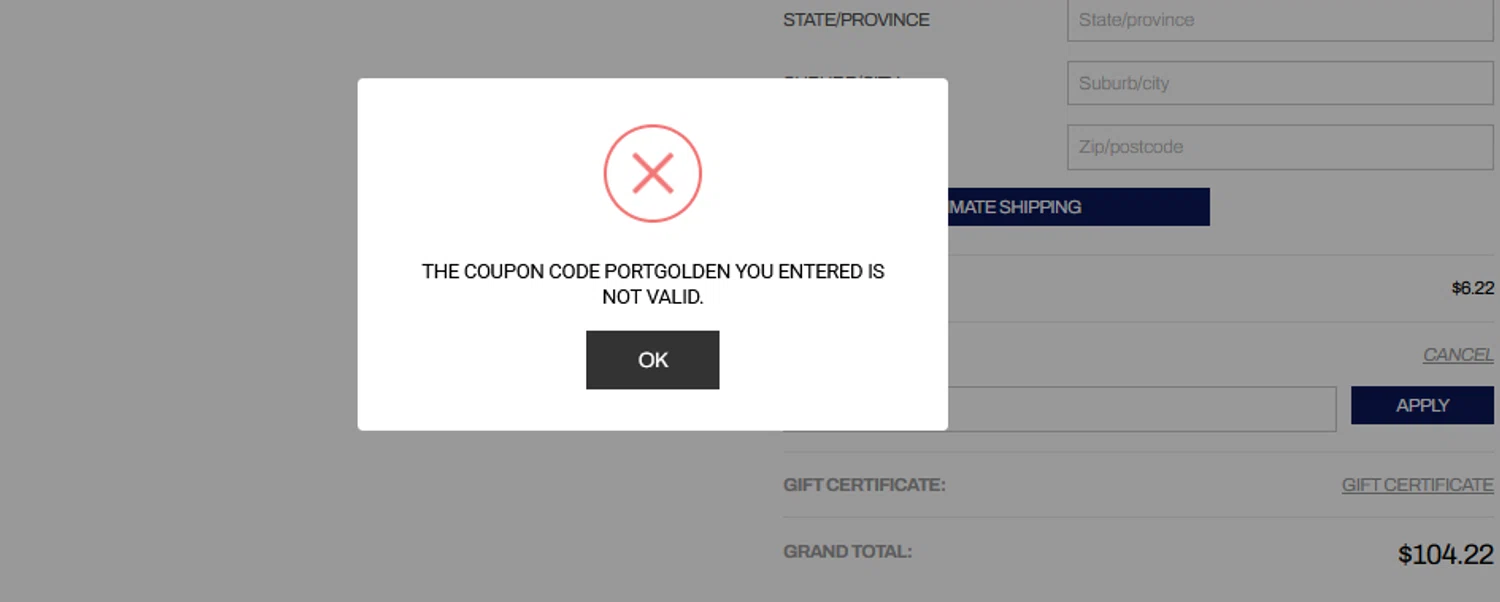 Firstport Company promo code screenshot showing code PORTGOLDEN applied at Firstport Company checkout page. Uploaded by SimplyCodes community member CRYSTALSUICINE on May 26, 2025