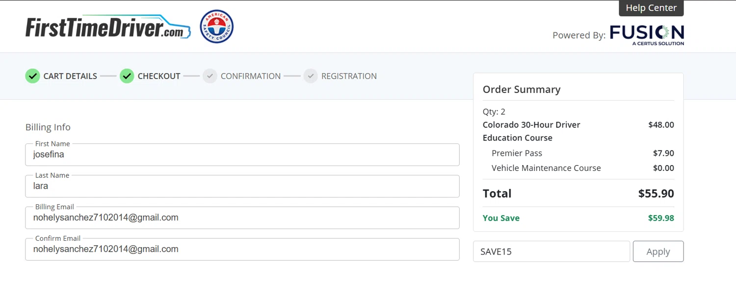 First Time Driver checkout page showing First Time Driver promo code box | Screenshot taken by SimplyCodes community member on Sep 4, 2025