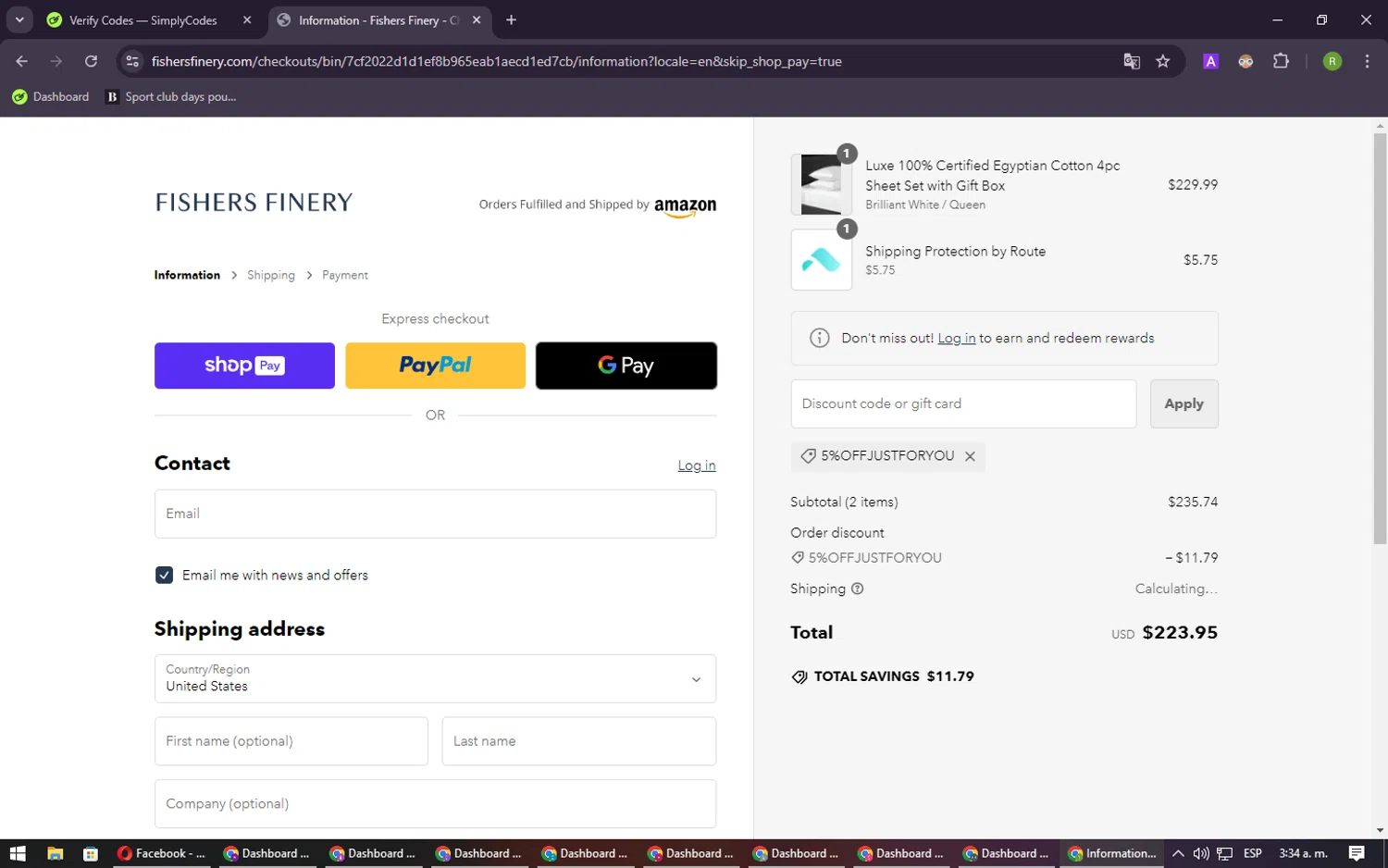 where to use Fishers Finery promo code box