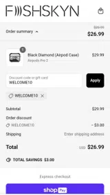 WELCOME10 coupon verification screenshot