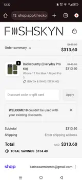 WELCOME10 coupon verification screenshot