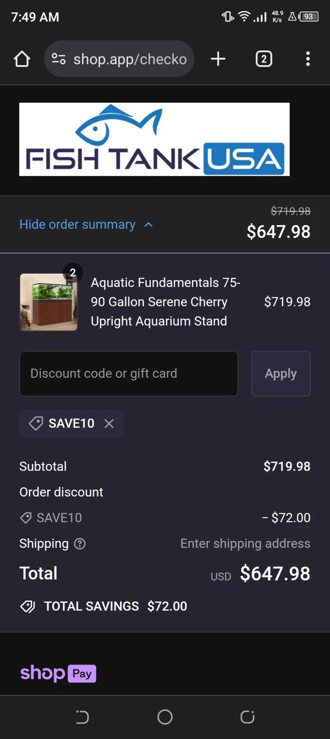 where to use Fishtanksdirect promo code box
