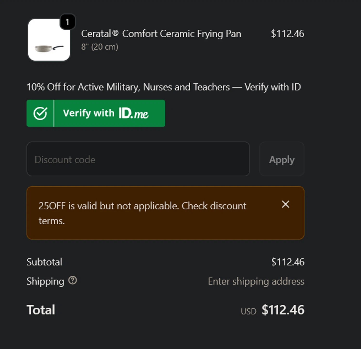 Fissler US checkout page showing Fissler US promo code box | Screenshot taken by SimplyCodes community member on Jan 8, 2026