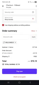 Welcome35 coupon verification screenshot