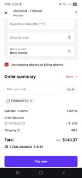 Fitbeast25 coupon verification screenshot