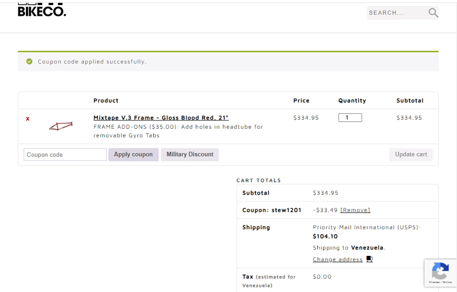 Fitbikeco. checkout page showing Fitbikeco. coupon code box | Screenshot taken by SimplyCodes community member on Oct 12, 2024