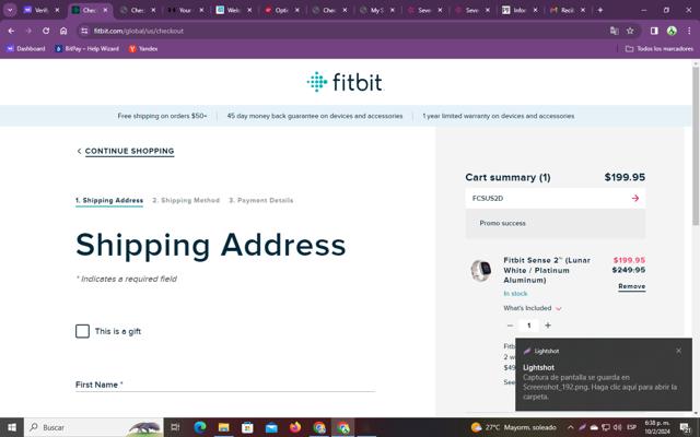 Fitbit checkout page showing Fitbit promo code box | Screenshot taken by SimplyCodes community member on Feb 10, 2024